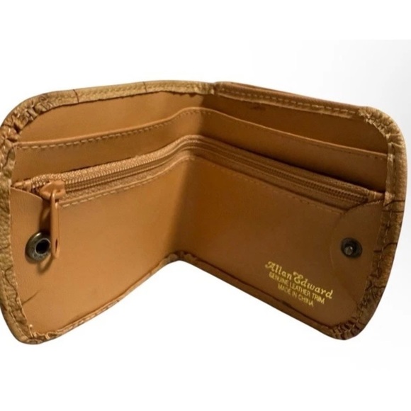 AE Allan Edward Map Print Geo Bifold Compact Wallet Leather Trim Tan - Picture 4 of 13